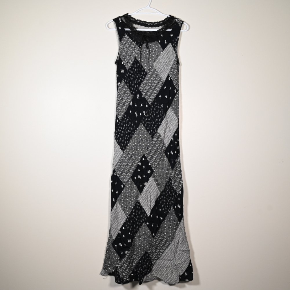 Carole Little 90s Vintage Patchwork Maxi Dress S Black